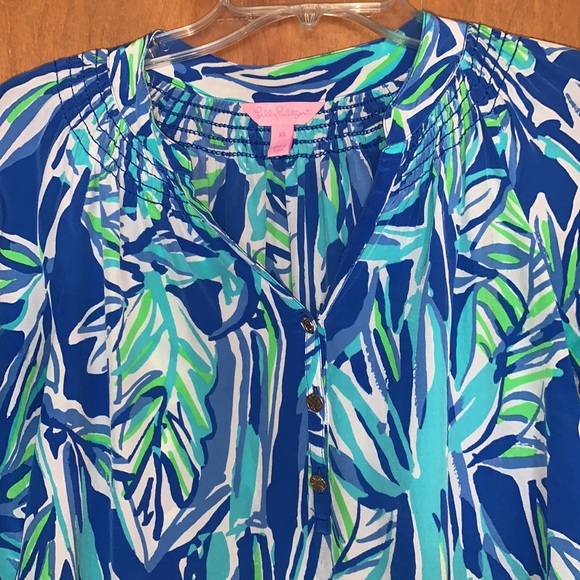 Lilly Pulitzer - Elsa Top - 100% Silk - Bamboo pattern - Sz XS - Picture 2 of 7